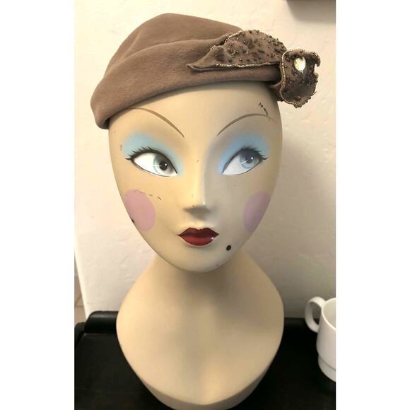 Vintage Italian Felt Cocktail Hat Beaded Bow Lou Johnson Tacoma Millinery ITALY! main image 7